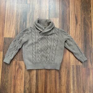 Toddler Boys Janie and Jack Heather Brown Shawl Collar Cable Sweater - Size 3